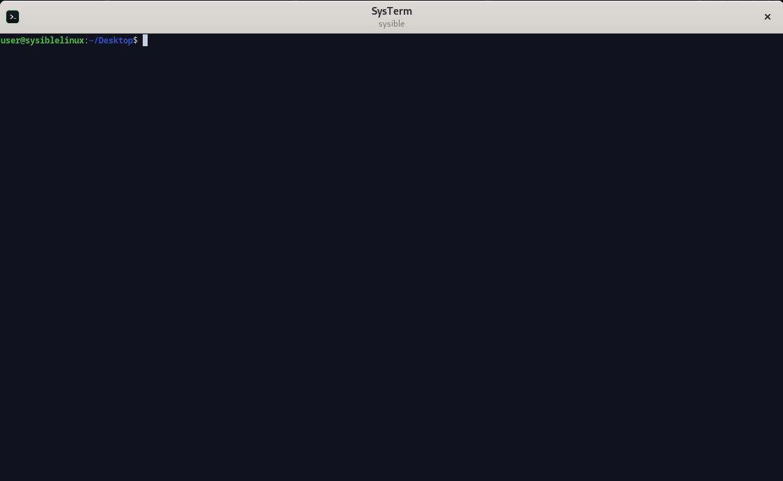 The SysTerm terminal on Sysible Workstation — a clean dark prompt
